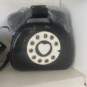 black and white telephone purse